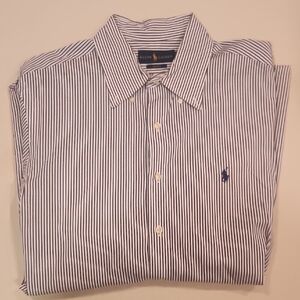 Ralph Lauren Men's Blue and White Striped Dress Shirt